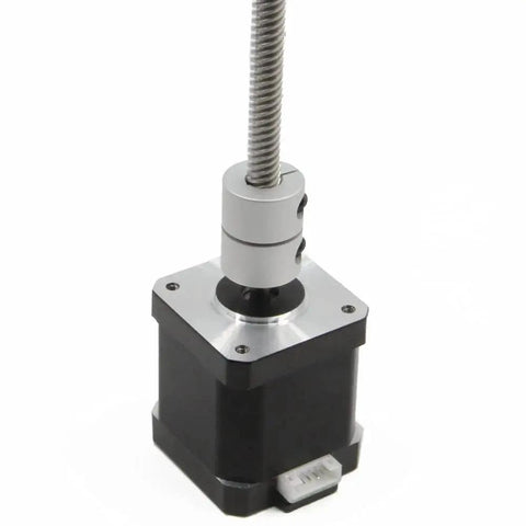 Durable two piece aluminum shaft couplings for 5 to 8 mm shafts on a stepper motor, 25 mm long, 20 mm diameter, screw type clamp.
