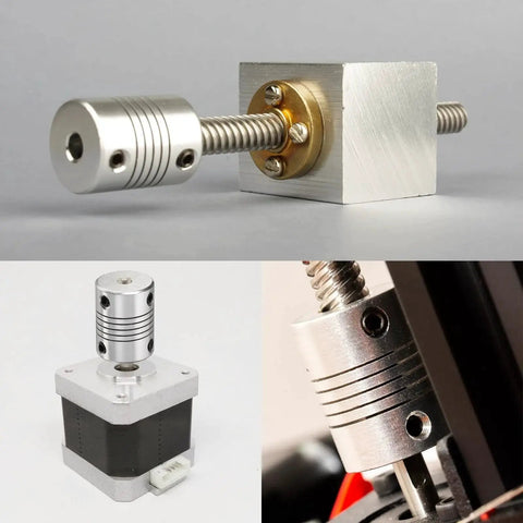 Five Pack Aluminum Shaft Couplings 5mm To 10mm Flexible Motor Couplers For CNC Machines And 3D Printers shown installed on motors