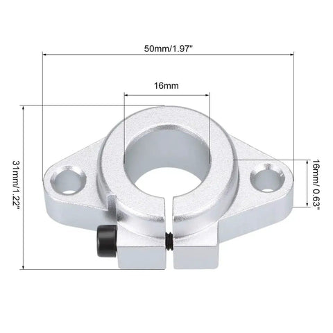 Beefy 16mm Shaft Support SHF16 Flange Mount Linear Guide Block, aluminum alloy, dimensions shown for CNC and 3D printers by Uxcell