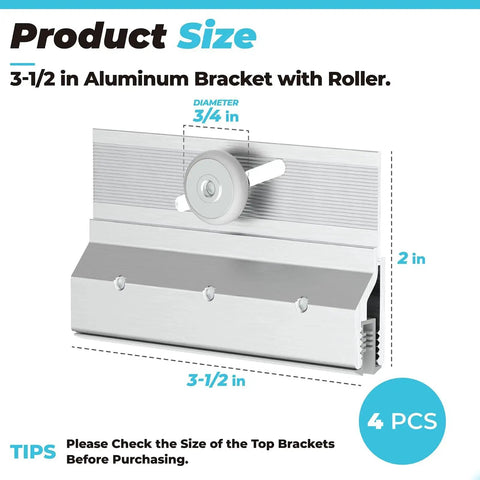 Frameless Shower Door Top Bracket Roller Assembly Set Four Replacement Wheels For Glass Up To One Quarter Inch With Ball Bearings