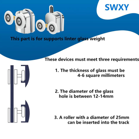 Four Pack 25Mm Aluminum Alloy Shower Door Rollers Replacement Kit With Anti Collision Block And Screws For 4to6mm Glass Doors Curved Rollers