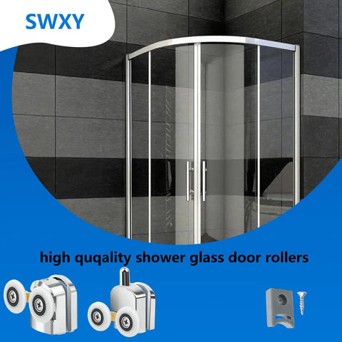 Four Pack 25Mm Aluminum Alloy Shower Door Rollers Replacement Kit With Anti Collision Block And Screws For 4to6mm Glass Doors Curved Rollers