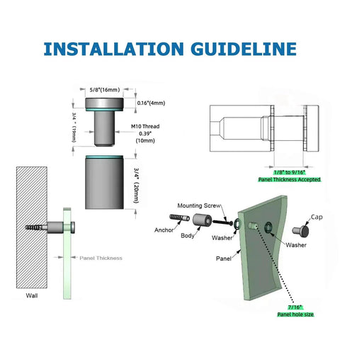 Installation guideline for Aluminum Solid Sign Standoff Screws 12 Pack Five Eighths By Three Quarters Inch For Acrylic And Glass Displays