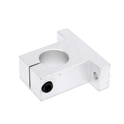 Built For Makers SK25 Aluminum Linear Motion Rail Clamp Guide Support Bearings for 25mm shaft, close-up view, shiny finish.