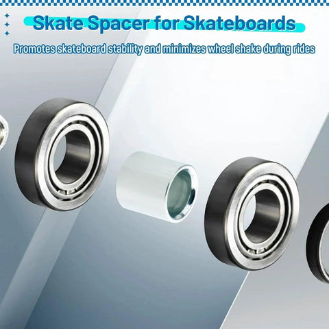 Image showing 50 Pcs Skate Spacer Set Aluminum Wheel Bearing Spacers and Speed Rings for Skateboards and Longboards, 10mm aluminum design.