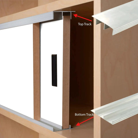 48 Inch Aluminum Sliding Door Track For Three Quarter Inch Wood Panels Mill Finish Commercial Grade Aluminum Alloy installed view
