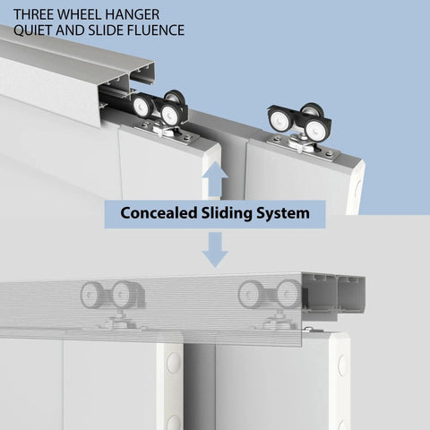 Heavy Duty Bypass Door Hardware 60 Inch Aluminum Sliding Closet Track Kit For Cabinet And Pocket Doors Concealed Sliding Rail Set With Three Wheel Hangers