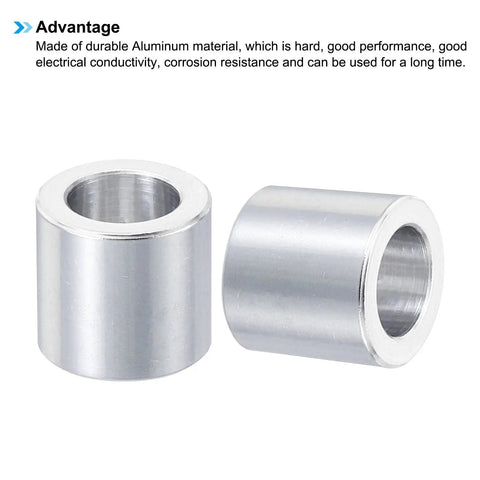 Durable Aluminum Spacer Set M10 3/8 Inch Bolts Standoff 10 Pcs 10.2mm ID x 16mm OD x 15mm Length Round Metal Spacers, front view