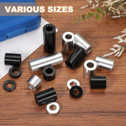 12 Pcs Aluminum Spacers Set 3/8 In ID X 3/4 In OD X 5/8 In Length Unthreaded Standoff Bushings Black Various Sizes Display
