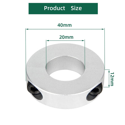 Front view of (Pack of 4) Split Shaft Collar Bore 20mm, Aluminum Alloy Two Halves Clamping Collar for Shaft, 40mm OD, 12mm Thickness, with M5 Set Screws.