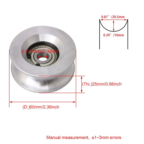 60mm Diameter 25mm High Passive Round Guide Pulley Wheel Made Of Aluminum And Bearing Steel With 10mm Groove Radius