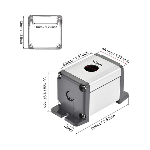 Aluminum Single Hole Switch Button Station Box Workbench Ready With 16mm Button Hole PG7 Cable Gland And Mounting Base, dimensions shown