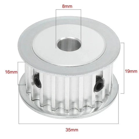High Precision Aluminum Timing Belt Pulley With 20 Teeth 8mm Bore And 5mm Pitch for 15mm Belts, dimensions labeled with 35mm diameter