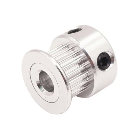 Aluminum component with grooved design and screw holes, close-up view