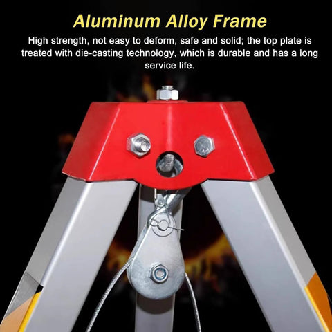 Close-up of aluminum alloy frame of Confined Space Tripod System With Self Locking Winch And Safety Harness, Emergency Rescue Gear
