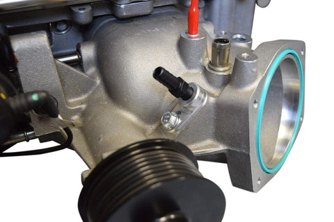ICT Billet vacuum port adapter 1/8 NPT hose barb on Holley High-Ram LS intake