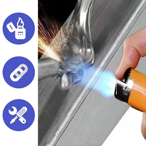 12Pcs Low Temperature Aluminum Welding Rods With Built In Flux For Quick Repairs On Stainless Steel Iron And Copper Easy Melt Solder Sticks No External Flux Needed 3 Inch Each Beginner Friendly DIY Repair Kit in use with blowtorch on metal