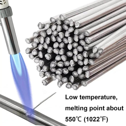 50 Pack Flux Core Aluminum Welding Rods For Low Temperature Brazing with flame showing melting point of 550°C
