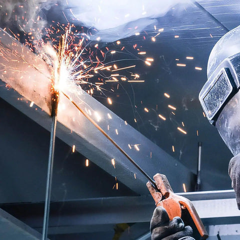 Close-up of welder using E4043 Aluminum Welding Rods 1 lb 1/8 in by 14 in AWS A5.3 Class E4043 for precise aluminum alloy repair.