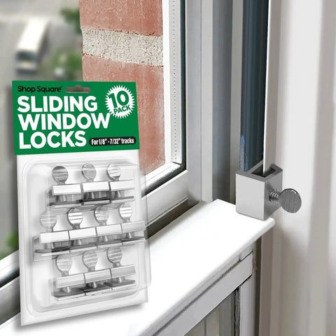 10 Pack Adjustable Aluminum Window Locks For Vertical And Horizontal Windows No Drill Install shown installed on window
