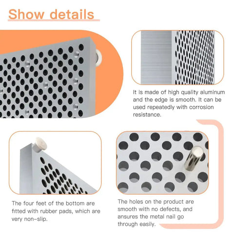 Detailed view of the Aluminum Wire Bending Jig For Jewelry Making showing 677 holes and metal pins, ideal for delicate jewelry parts.