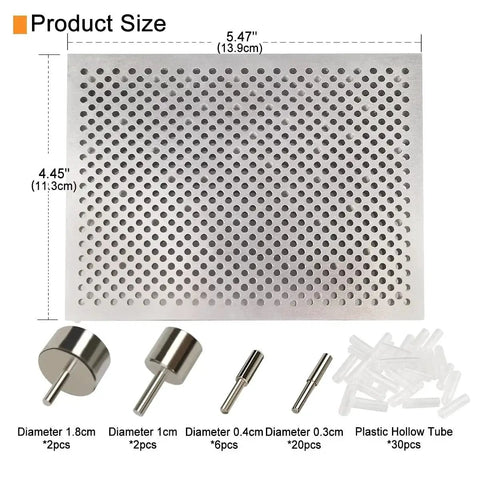 Aluminum Wire Bending Jig For Jewelry Making And Wire Wrapping 677 Hole Reusable Tool with metal pegs and plastic tubes shown.