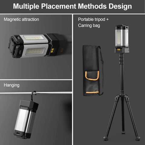 13200mAh Aluminum Work Light With Folding Stand IPX4 Waterproof 8000 Lumen Stepless Dimming And 3 Lighting Modes