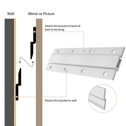Heavy Duty Aluminum Z Hanger Wall Mount Kit For Picture Frames And Artwork With Hidden Bracket Clips French Cleat Style