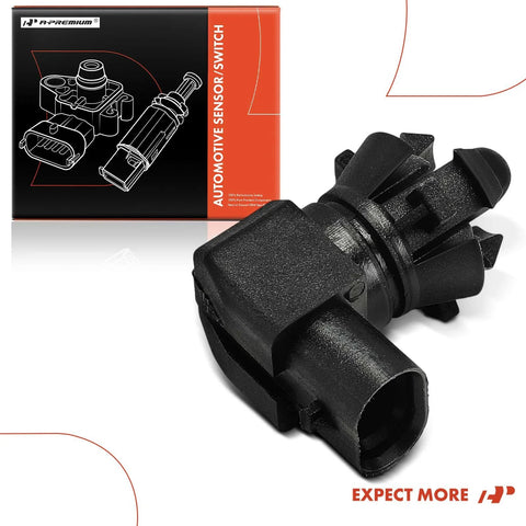 A-Premium ambient air temperature sensor for Chevy, GMC, Cadillac and Buick; black plastic housing with pin connector.