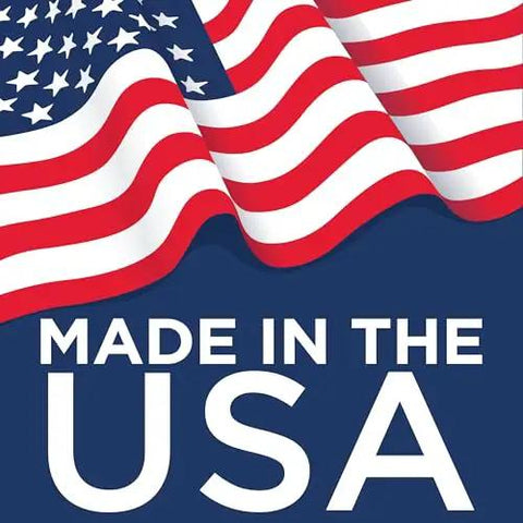 American flag with text 'Made in the USA' on a blue background.