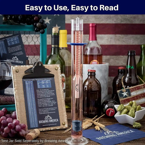 American Made Brewing Hydrometer Kit With NIST Traceable Triple Scale Specific Gravity ABV Tester in borosilicate glass test tube
