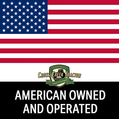 American flag with Cross Creek Tractor logo and 'American Owned and Operated' text.