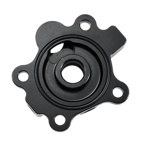 Oil Filter Block Adapter Kit AN10 For RB20 RB25 RB26 RB30 Engines in black, featuring durable, corrosion-resistant design with mounting holes.
