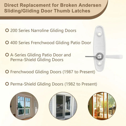 Tribeca Style Sliding Door Latch Replacement For Andersen Locks 2573609 Zinc Alloy With Anti-Corrosion Coating Direct Fit features