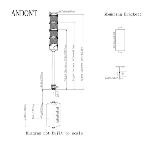 Diagram of Three Stack LED Andon Tower Signal Light With Built in Buzzer For Industrial Production Lines Red Yellow Green Indicators