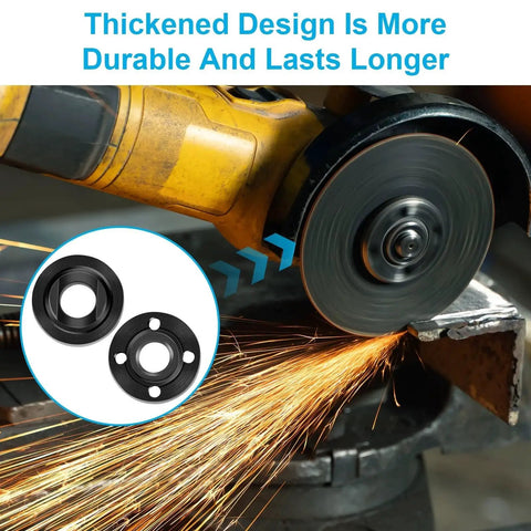 7 Piece Angle Grinder Nut And Flange Wrench Kit With 5/8-11 Thread For Fast Wheel Changes Includes One Wrench And Six Flange Nuts Inner And Outer To Fit Most 4 1/2 Inch 5 Inch And 7 Inch Grinders shown in use.