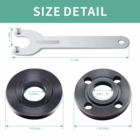 Size details of 9 Piece Angle Grinder Nut Kit With Wrench Inner And Outer Nuts Flanges For Five Eighths Inch 11 Thread Shafts