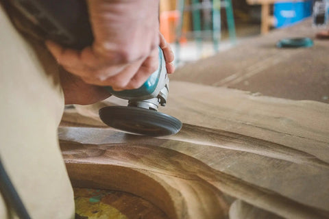 Extreme Shaping Disc for Woodworking Coping with Angle Grinder Attachment in use on wood surface for shaping and contouring