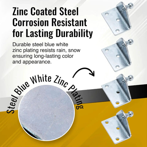 Angled 10mm Ball Stud Mounting Brackets Set Of 4 For Gas Struts, heavy duty lift support, 12-gauge steel with zinc plating illustration.