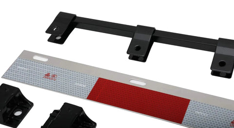 Angled mud flap hanger with three-coil damping spring and reflective plate delivers stable alignment, reduces vibration, and resists rust with black powder coating and E coating; hardware included, sold as a pair.
