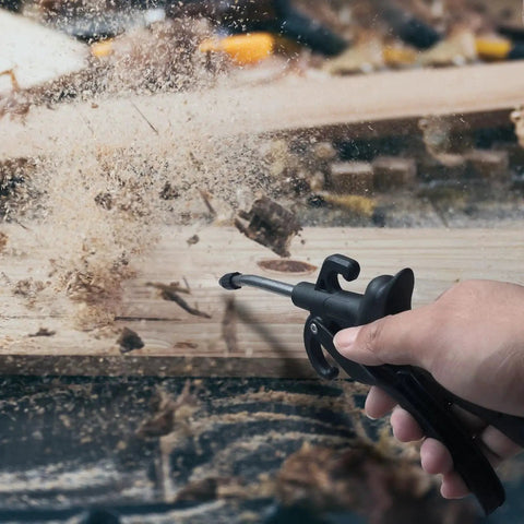 High-volume angled air blow gun with rubber guard delivers powerful dust, water, and debris removal in tight spaces