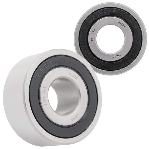 Close-up of Two Pack Angular Contact Ball Bearings with double rubber seal, showcasing high speed, precise rotation for machinery.