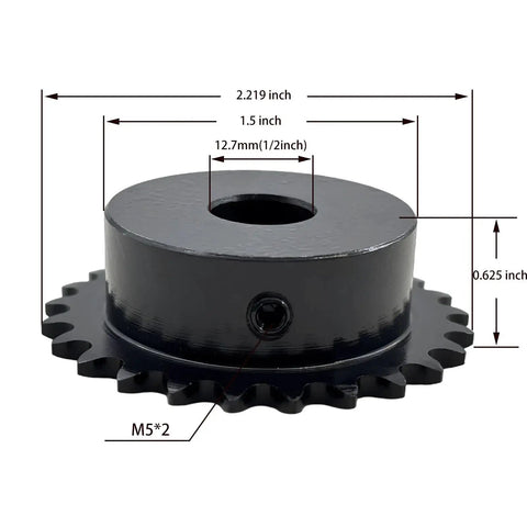 ANSI 25 Roller Chain Sprocket Type B With Twenty Five Teeth, Bore Twelve Point Seven Millimeter, Hardened 1045 Carbon Steel