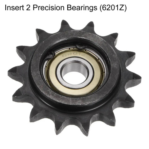 Heavy Duty Roller Chain Idler Sprocket Set For ANSI 40 DIN 08A Chains, 14 Tooth, precision bearing close-up view