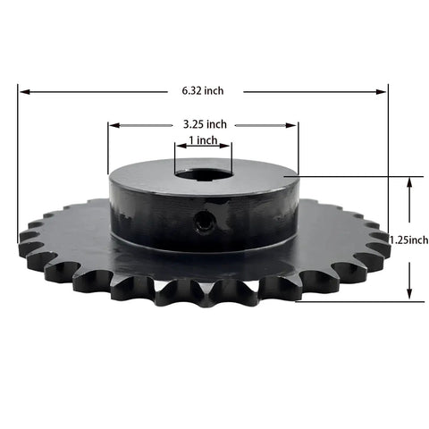 Side view of Built Tough ANSI 50 Roller Chain Sprocket Type B 1 Inch Bore Saelno 30 Teeth with dimensions indicated.