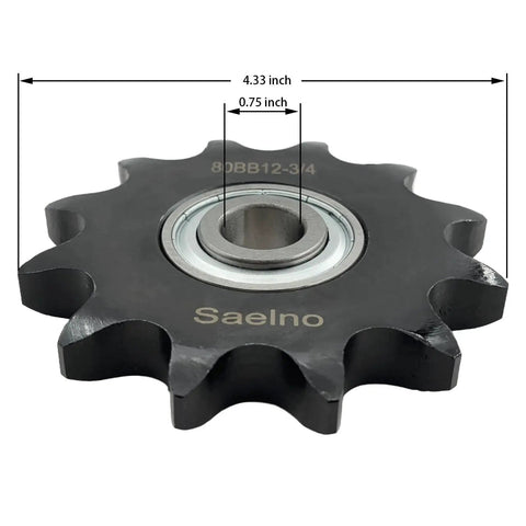 Front view of Heavy Duty ANSI 80 Roller Chain Idler Sprocket Type C With Bearing Three Quarter Inch Bore Twelve Tooth Hardened 1045 Carbon Steel Blackened Surface