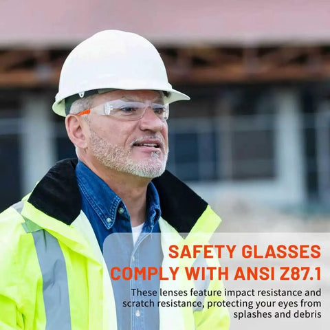 Constructor wearing Anti Fog ANSI Z87.1 Safety Glasses For Construction And Woodworking Unisex on a job site