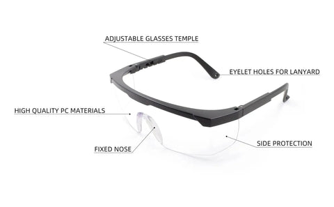 ANSI Z87.1 Anti Fog Safety Goggles With Adjustable Frames for Welding and Lab, featuring side protection and high-quality PC materials