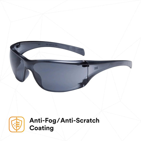 Virtua AP Safety Glasses ANSI Z87 Anti Fog Anti Scratch Gray Lens Side Shields with wraparound design