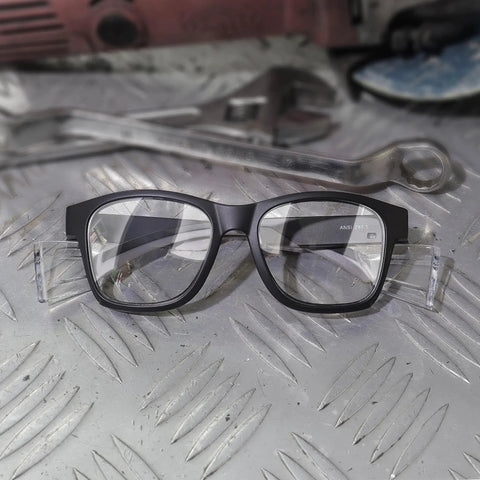 Safety Glasses With Anti Fog Lenses And Shields ANSI Z87 1 UV Protection on metal surface